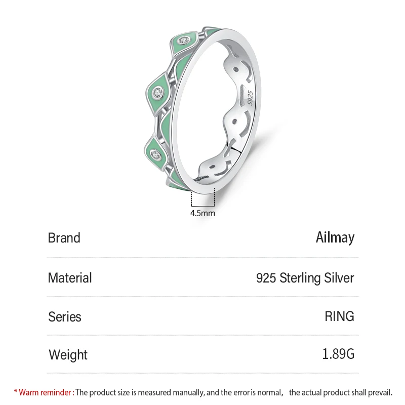 Ailmay 925 فضة خمر المينا الخضراء عيون موضة زركونيا البنصر للنساء مأدبة الزفاف غرامة مجوهرات هدية