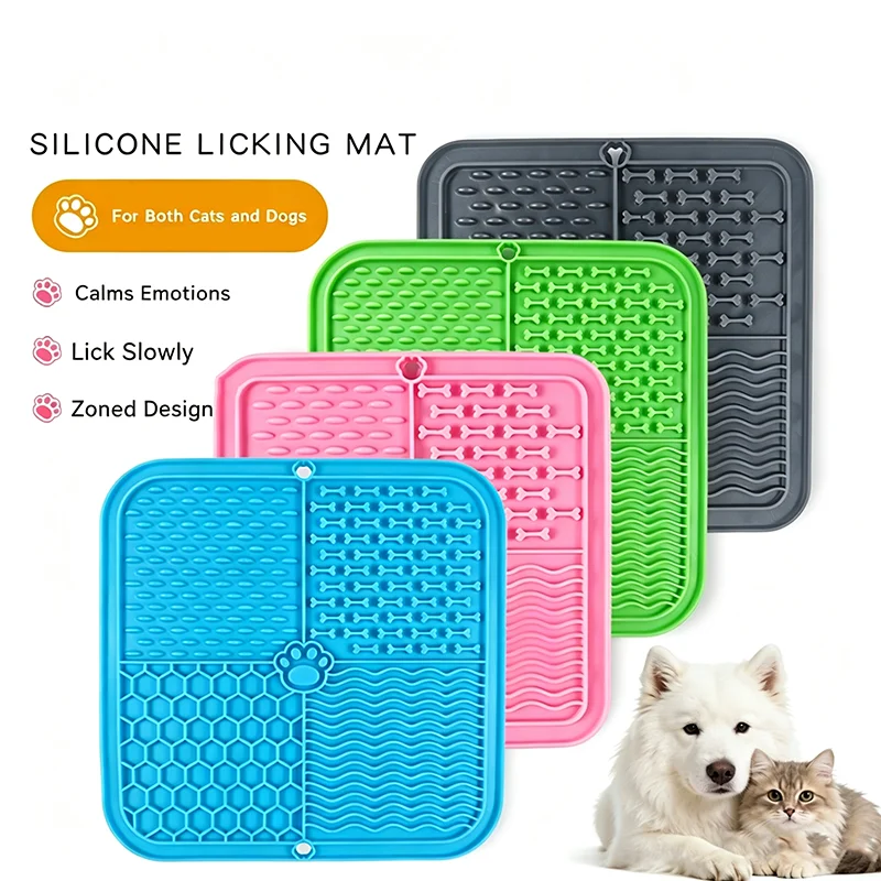 Silicone Pet Licking Mat Pet Licking Plate Slow Food Bowl with Suction Cup Dog Licking Pad Tableware for Dogs And Cats
