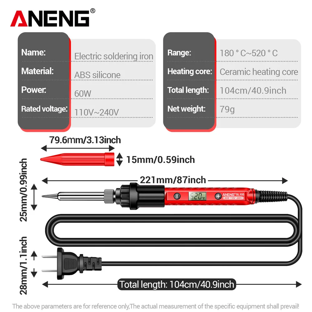 Imagem -04 - Ferro de Solda Elétrica 110v 240v Equipamentos de Solda Rápida Eua e ue Plug Solda Heat Repair Tool com Solda Tin Iron Tip Aneng-sl105