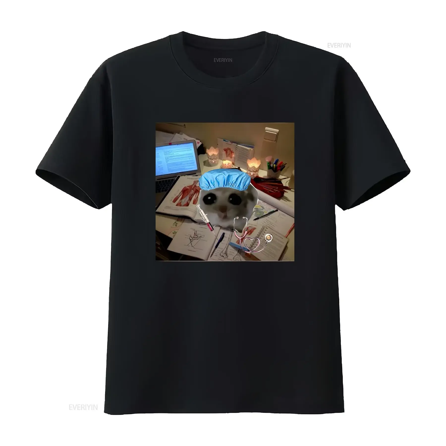 Sad Hamster Studying M or F Funny Cotton T Shirt Parody Fast Shipping vintage Washed fashion streetwear Unisex Soft homme