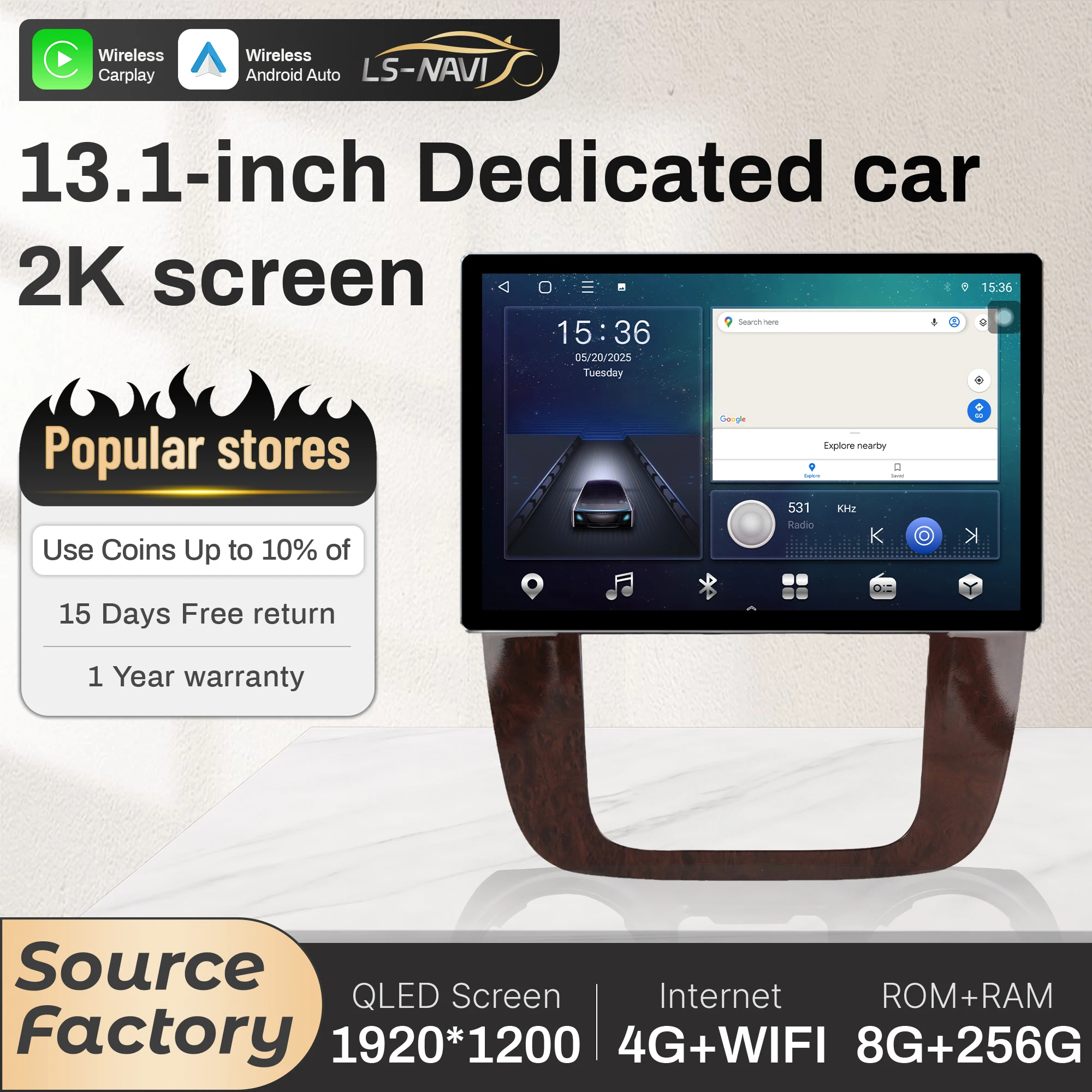 

13.1“Android For GMC Yukon Chevrolet Tahoe Suburban 2008-2012 Car Radio Wireless Carplay GPS Multimedia QLED Screen Stereo