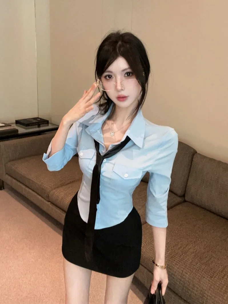 

Pure Desire Design JK Uniform Shirt Top Waist Inward Skirt Set Women Summer School Style Fashion Set Short Sleeve C...