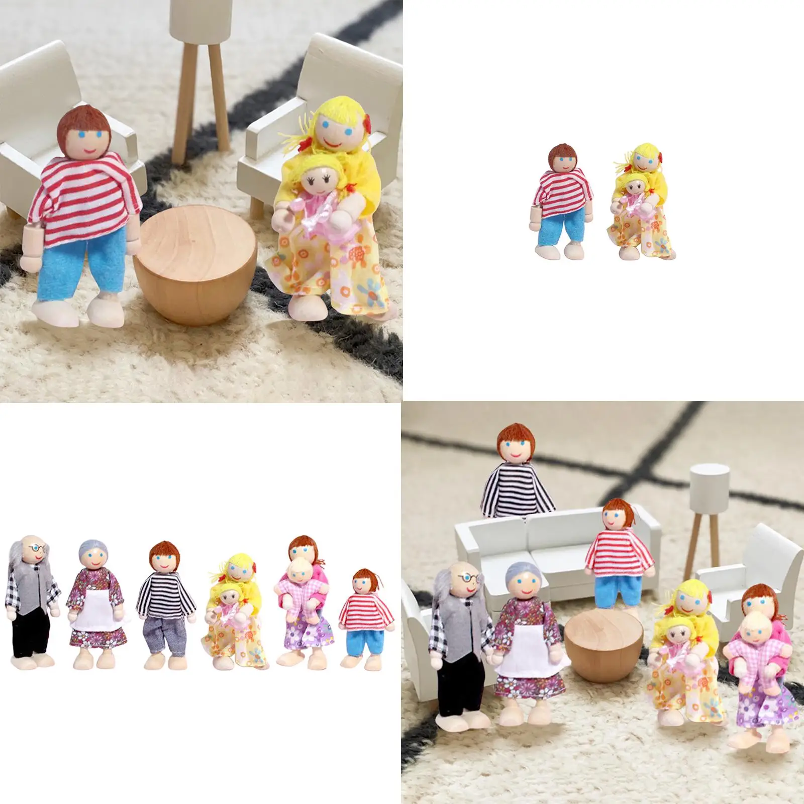 Houten poppenhuisset Miniatuurpoppen Minipersonenfiguren Vroege educatieve accessoires Speelset Speelgoed voor jongens, meisjes, peuters