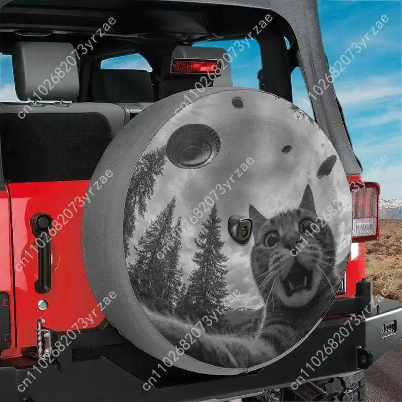 

Funny Cat UFO Various Models Spare Car Tire Cover Sand Dust Prevention Protect Wind Rain Tire Cover Sturdy Durable Tire Covers