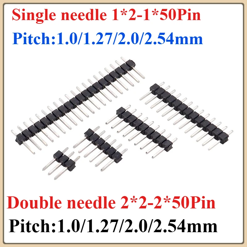 

10PCS 1.0mm 1.27mm 2.0mm 2.54mm Pin Header Double Row Male 1/2~40P Breakaway PCB Board Connector Strip Pinheader 1*2/2P 4P 6-40p