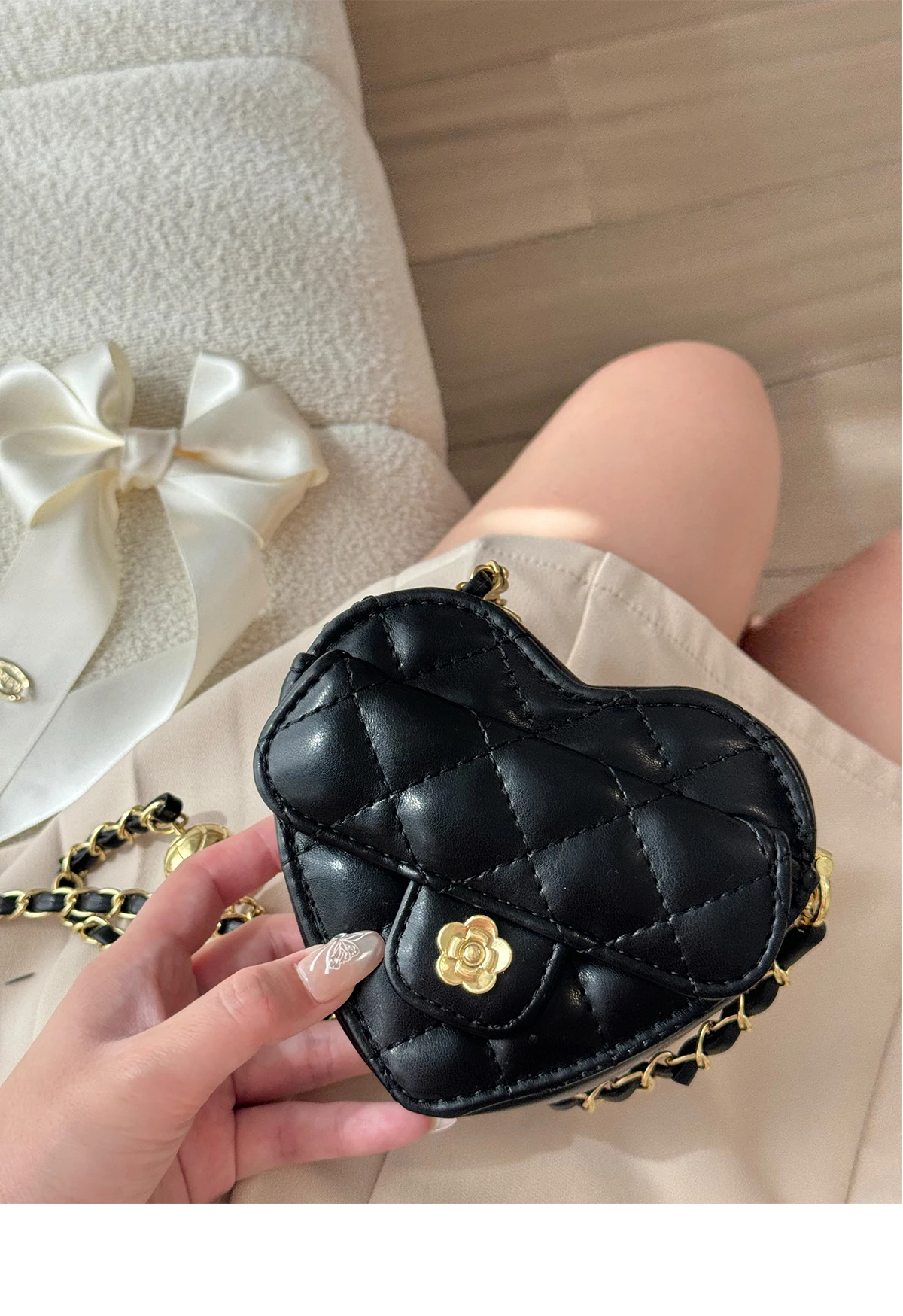 Japanese Style Diamond Checkered Heart Mini Shoulder Crossbody Bags girl Lolita Sweet Cute Fashion All-Match Women's Handbag
