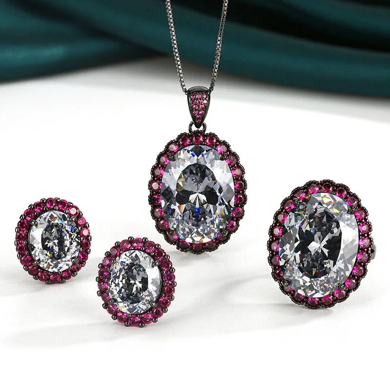 

Jewelry gold-plated black-grey-black gold high-end egg-shaped set for women, 15*20