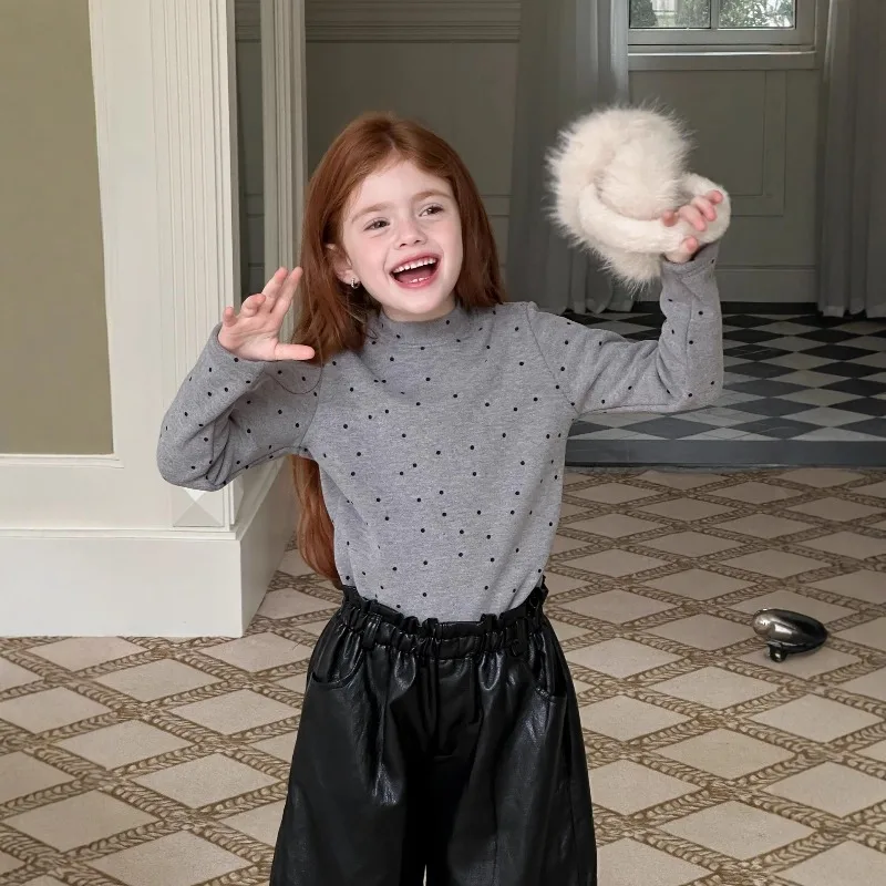 Shirt Childrens Velvet Bottom Coat Winter Girls Top Thickened Warm Baby Knitted Inner Style New Item Trendy 2025