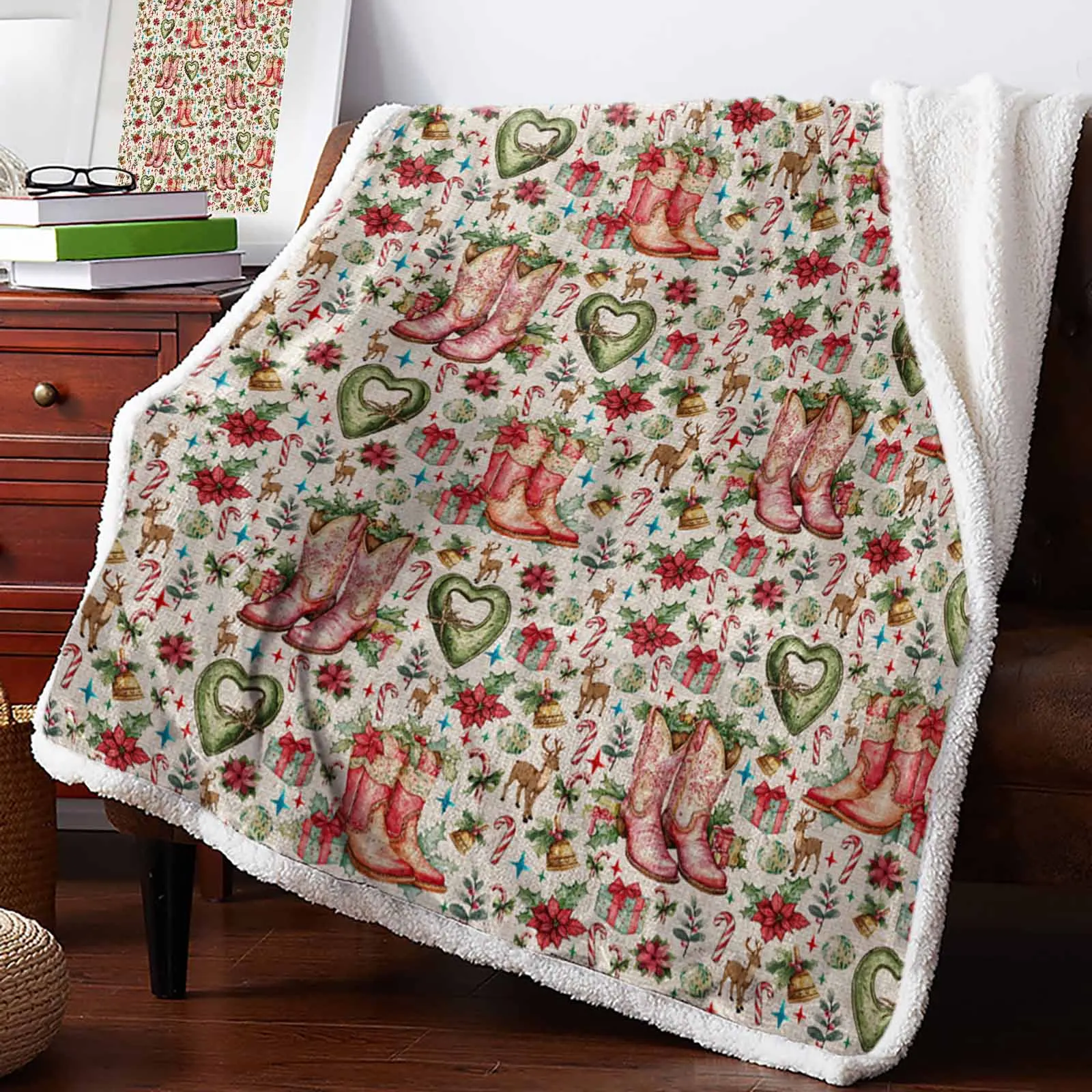 Christmas Winter Boots Plant Gift Cashmere Blanket Warm Winter Soft Throw Blankets For Beds Sofa Wool Blanket Bedspread