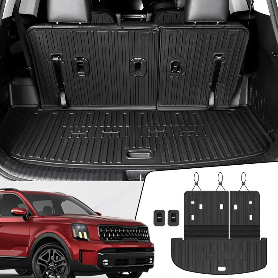 

Mat with Backrest Mats for 20202025 Kia Telluride 7 8 Passenger Car Mats Accessories, All Weather TPE Interior Protectors Cargo