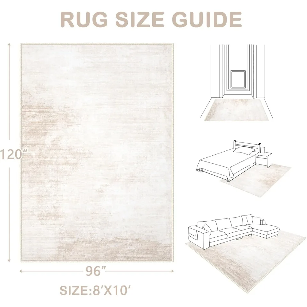 8x10 Modern Abstract Area Rugs for Living Room: Washable, Soft, Non-Slip, Neutral, and Stain Resistant Indoor Carpet