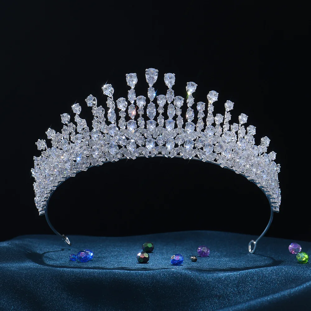 Bridal Tiara Silver Color Zircon Wedding Crown Hair Accessories Women Bride Diadem Headdress Headband Party Headwear Jewelry