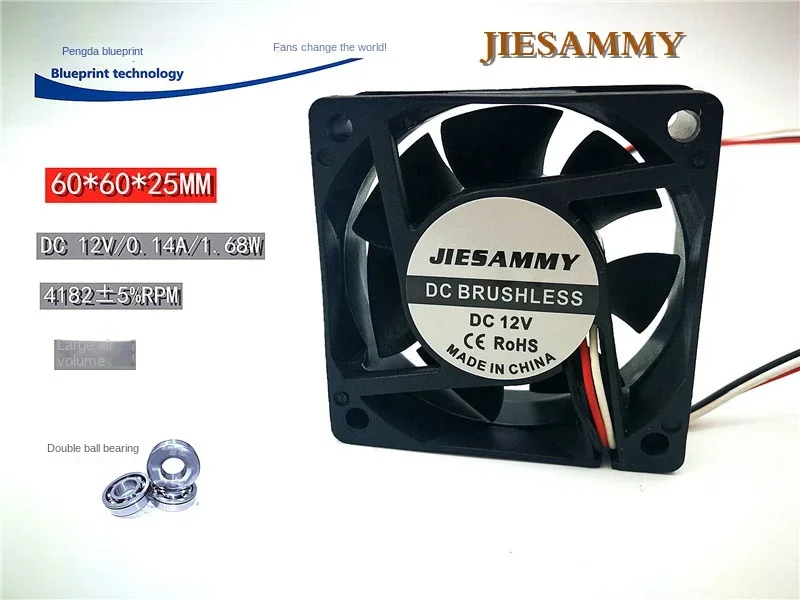 pa Jiesammy 6025 6cm Double Ball Bearing 12v0.14a Max Airflow Rate Three-Wire Speed Measuring Cooling Fan
