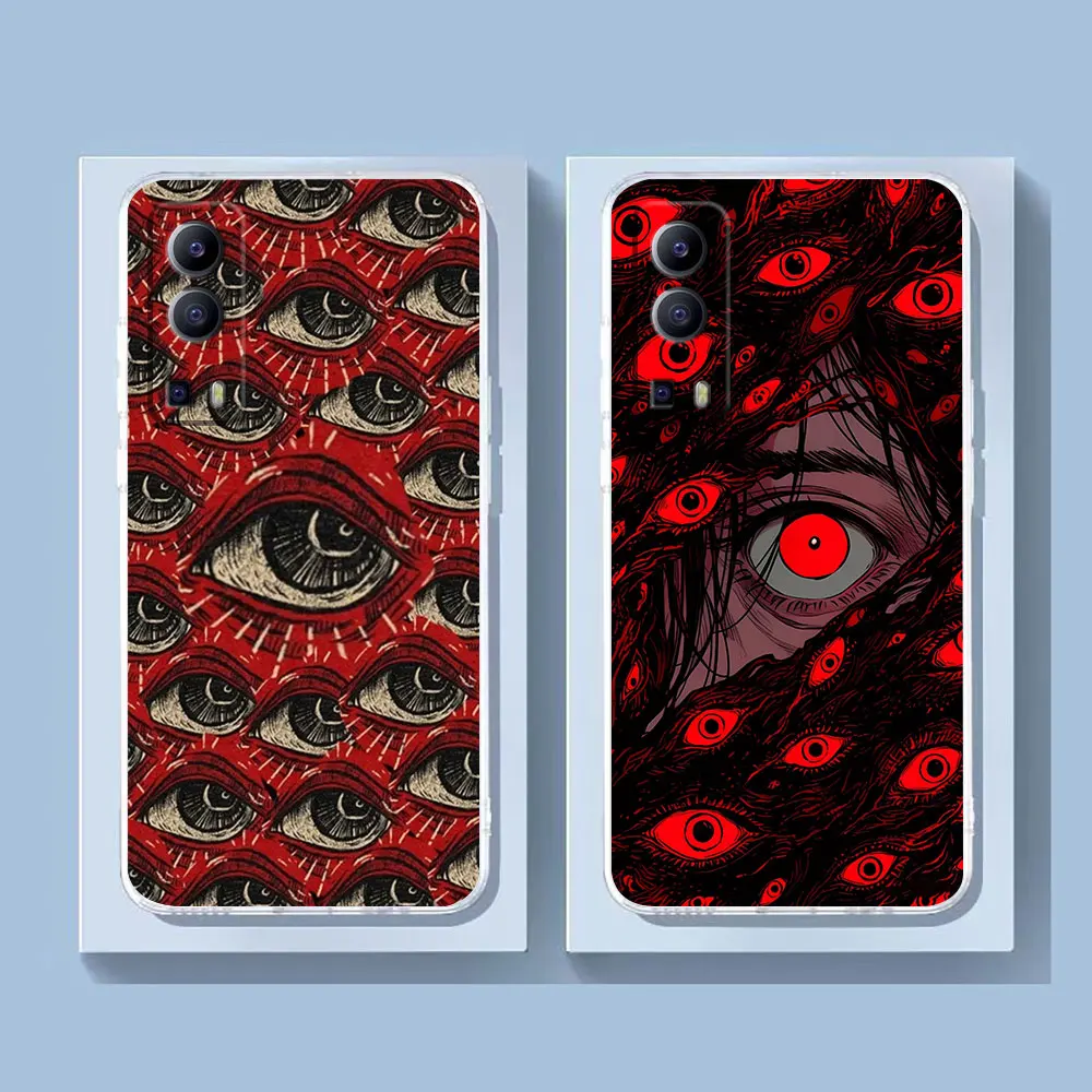 Clear Phone Case For VIVO Y30 Y32 Y33S Y50 Y51S Y52S Y53S Y55S Y66 Y77 Y93 Y95 Y97 V20 V21 5G 4G Case Horror Eyes Screaming Face