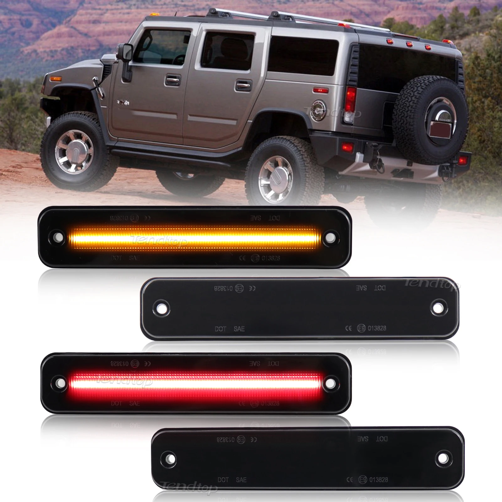 

4 шт. для Hummer H2 2003 2004 2005 2006 2007 2008 2009 передние янтарные задние красные полностью светодиодные боковые габаритные огни указатели поворота светодиодные