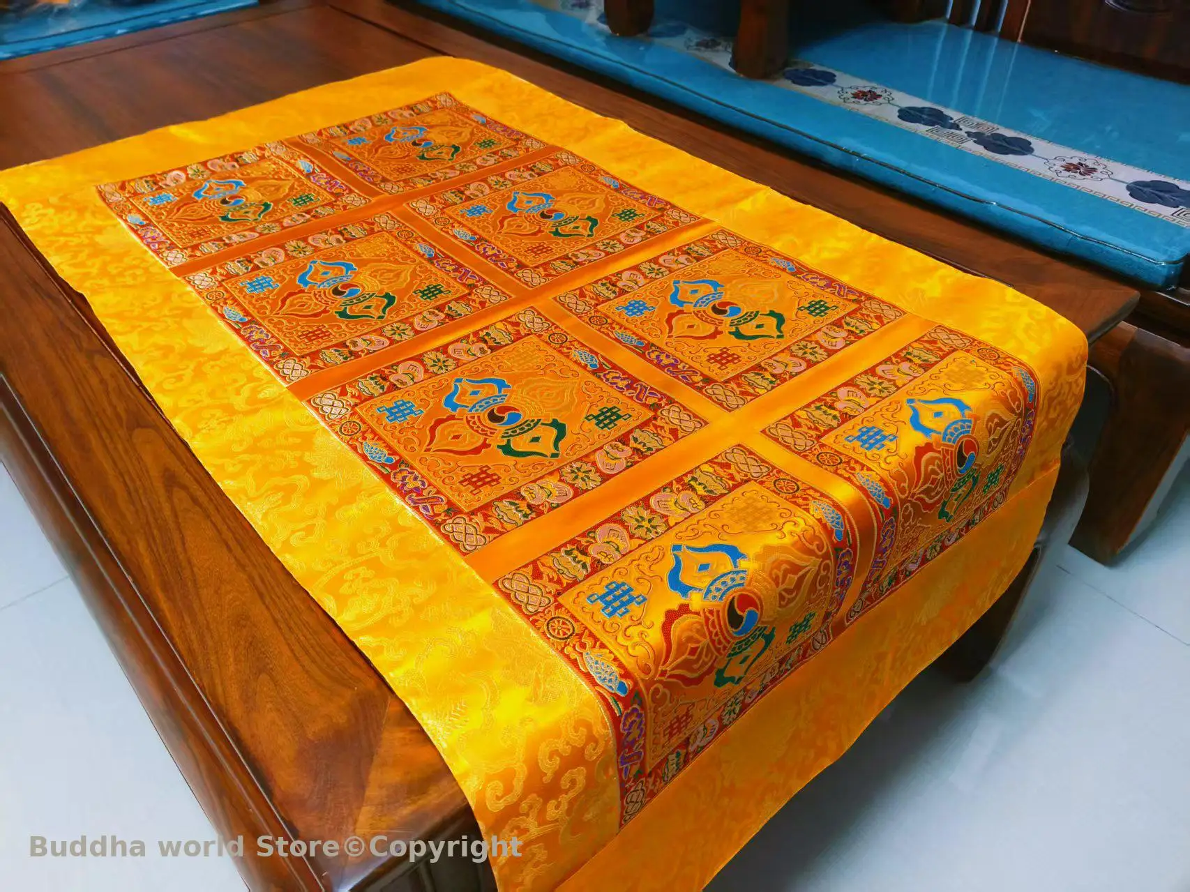 120cm Wholesale Tibet Nepal Buddhist item family home Temple Auspicious Worship Altar Buddha statue Table cloth mat Cushion