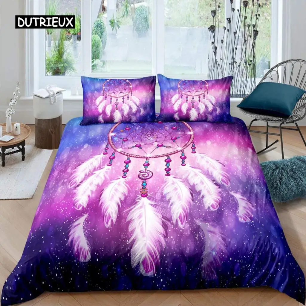 

Dream Catcher Duvet Cover Dream Catcher Galaxy Bedding Set Boho Feather Comforter Cover Indian Tribal Soft Polyester Quilt Cover