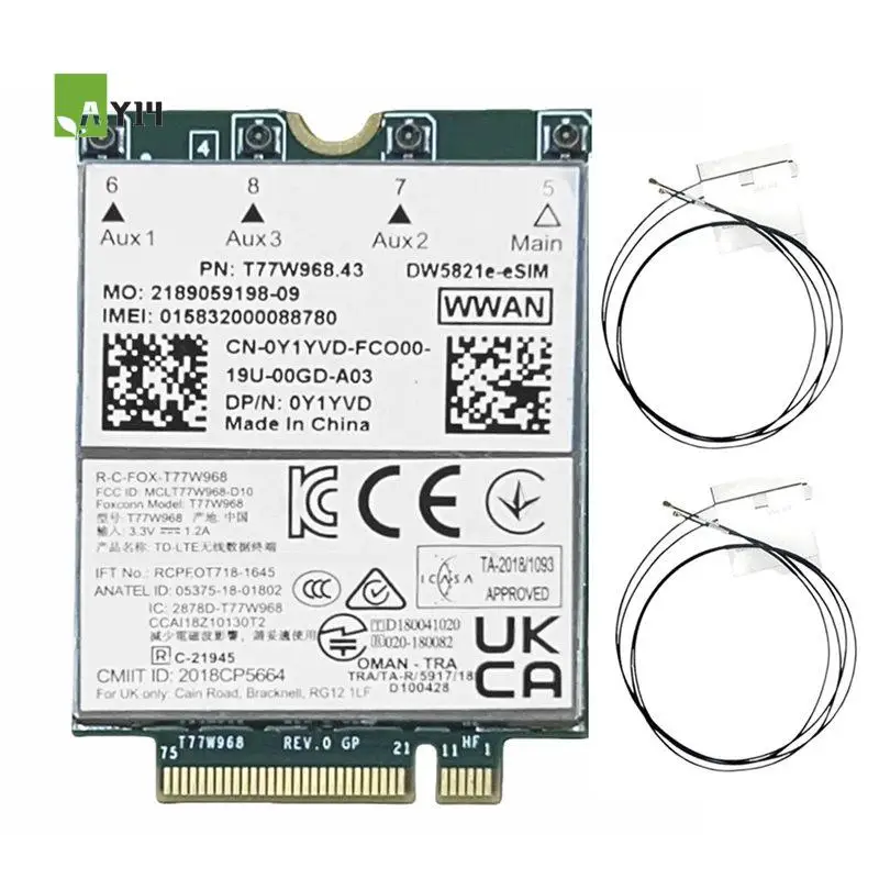 ay14-t77w968-dw5821e-e-sim-4g-lte-モジュール-cat16-1gbps-fdd-lte-tdd-lte-4g-カードモジュール-4x-アンテナ-dell-5420-5424-7424-7400-用