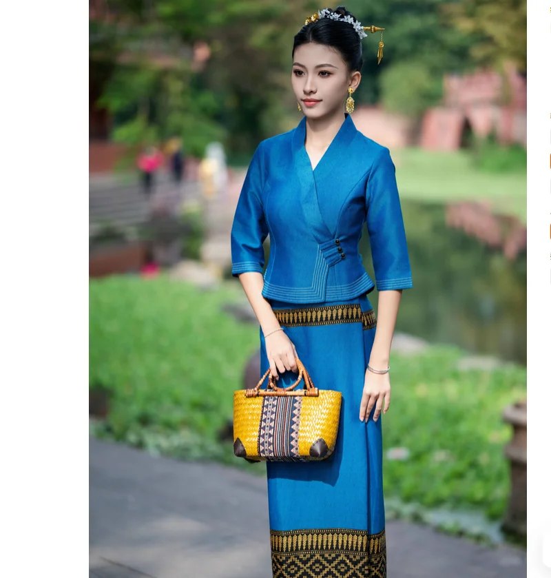 Traditional Ethnic Style Dai Clothing Temperament Women's Suit Skirt Contrasting Color Top Printed Tube Skirt