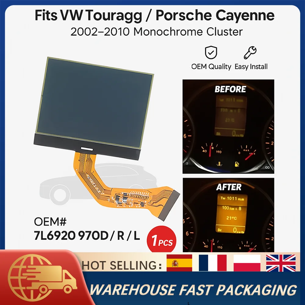 

7L6920970D Dashboard Monochrome LCD Screen Pixel Repair Replacement For VW Touareg Porsche Cayenne Instrument Cluster Display