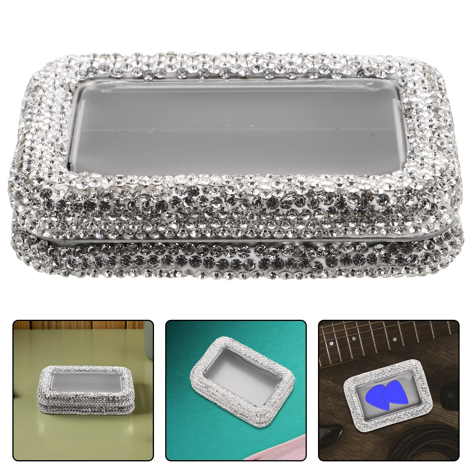 

Pick Storage Box Metal Tin with Clear Window Design Guitar Picks Container for Travel Practice Portable Plectrum Organizer Case