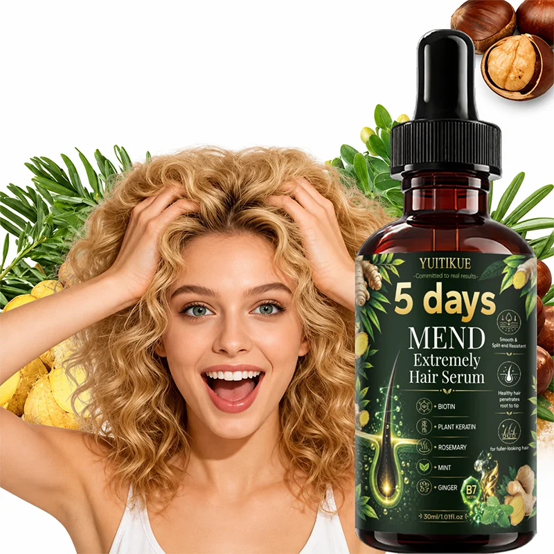 30ml 5 Days Hair Mend Serum, Natural Biotin Plant Keratin Serum, Repair Dry Damaged Split Ends, Suitable for All Hair Types