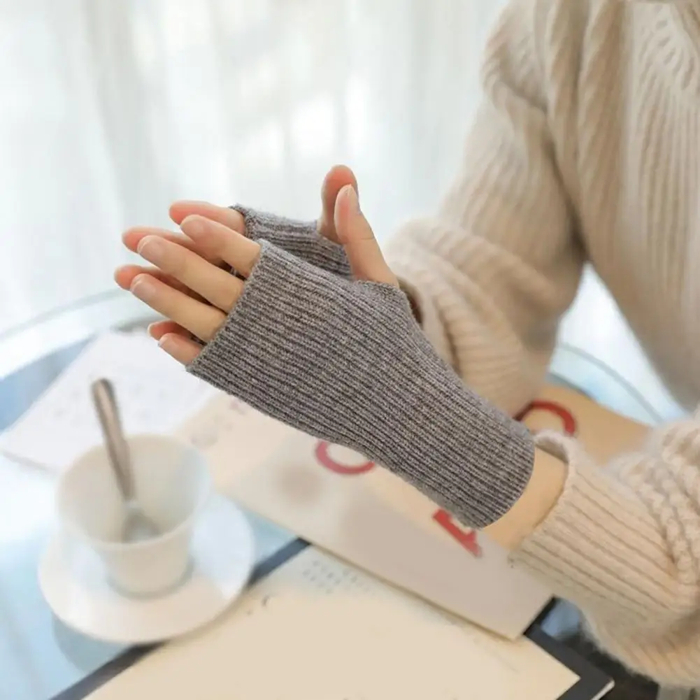 Warm Knitted Gloves Non-slip Wool Gloves Knitted Half-finger Gloves for Students Keep Warm Non-slip Arm Sleeves for Writing