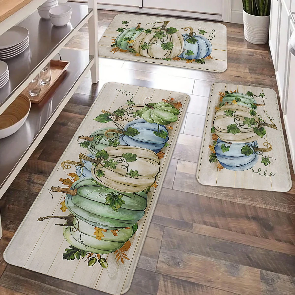 

1pc Thanksgiving Carpet Floor Mat Green Leaf Harvest Pumpkin Design Carpet Anti slip Floor Mat Autumn Door Home Decoration Gift