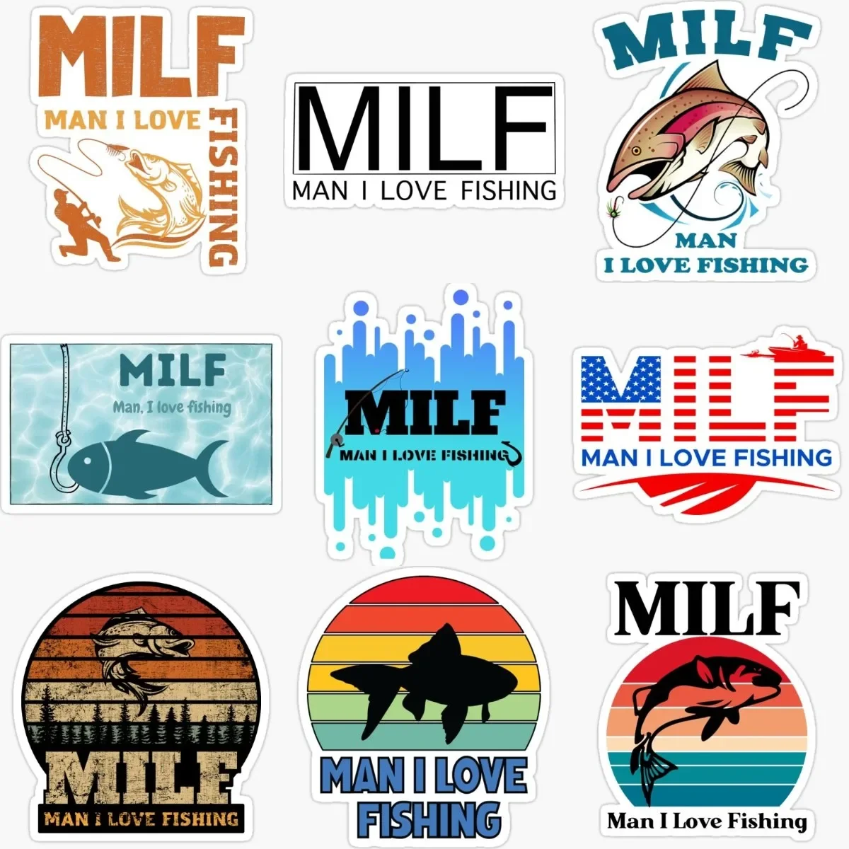 

MILF Man I Love Fishing Creative Personalized Sticker Accessories for Decorate Car Motorcycle Window Wall Room Bicycle Off-road