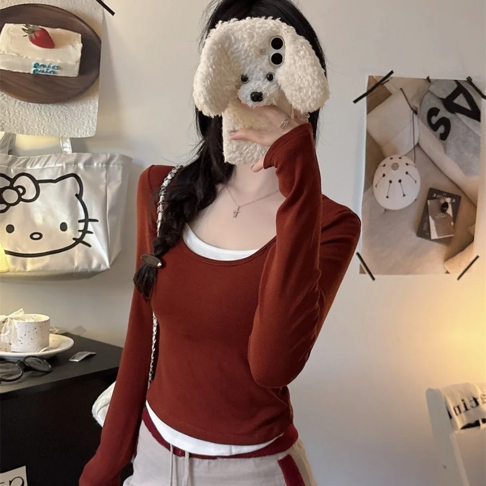 Slim Fit Long Sleeve T-Shirt Women's Fixed Band Chest Pad Top Sexy Style Cotton Blend Nylon Spandex Blend Short Length