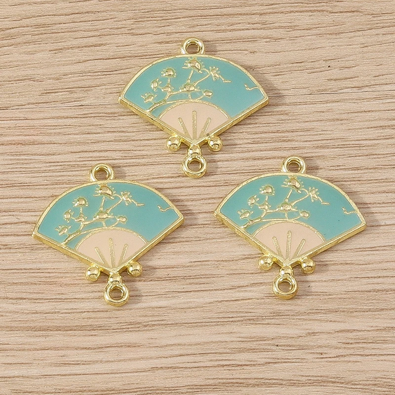 10pcs Colorful Enamel Fan Charms Connector for Jewelry Making DIY Handmade Bracelets Necklace Accessories