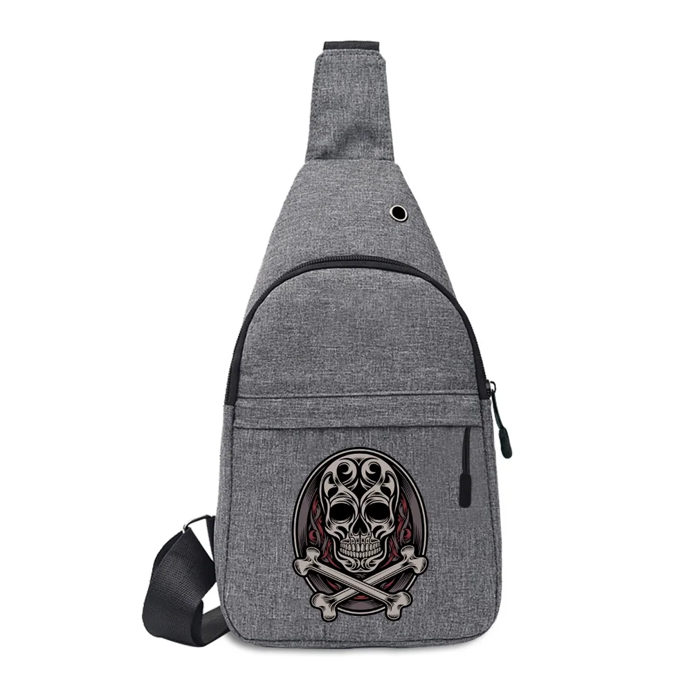 2022 Men's Skull Pattern Printed Mobile Phone Chest Bags Shoulder Bag Canvas Sport Crossbody Trend Outdoor Chest Bag for Men