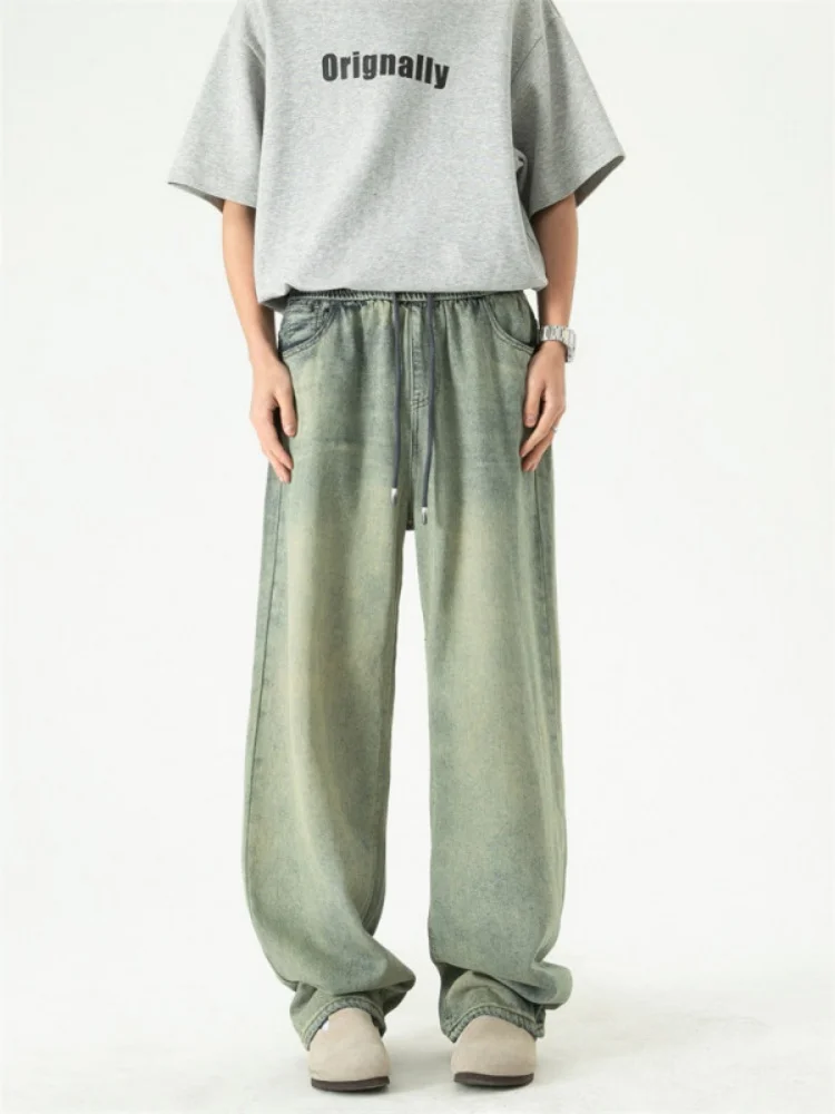 

Модные мужские джинсы свободного кроя с широкими штанинами, летние, в американском стиле, повседневные, удобные, со средней посадкой, длинные брюки