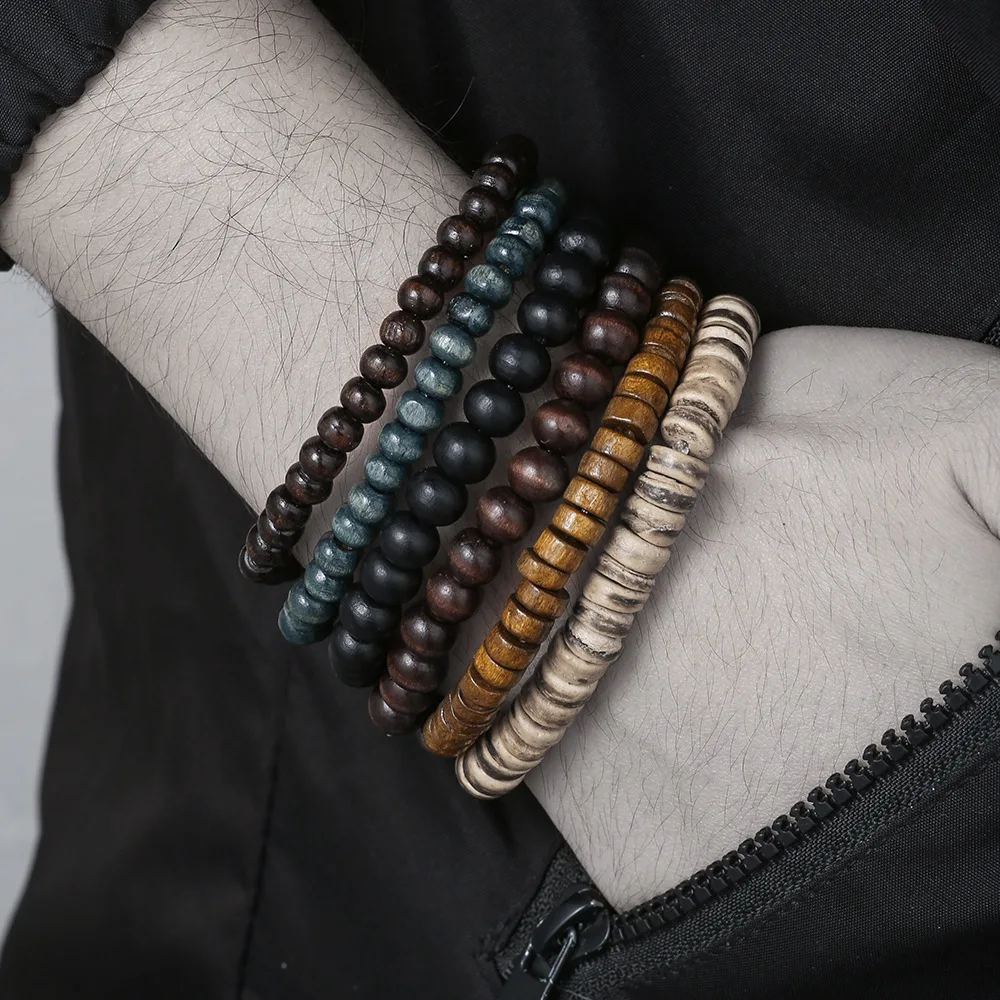 Retro Stacked Beaded Bracelet Set For Men Women Wood Stone Desinger Collection Stacking Bracelet Set Handmade Unisex Accessories