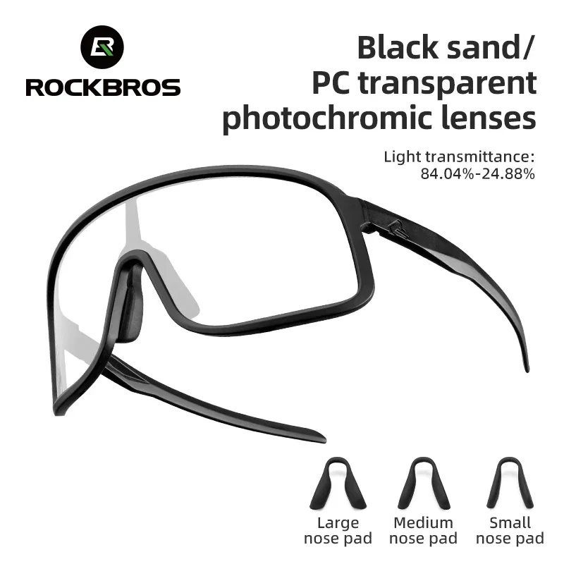 ROCKBROS Photochromic Glasses  HD Large-frame Lens Outdoor Riding Sunglasses UV400 Eyewear Sports Eye Protection Cycling Goggles