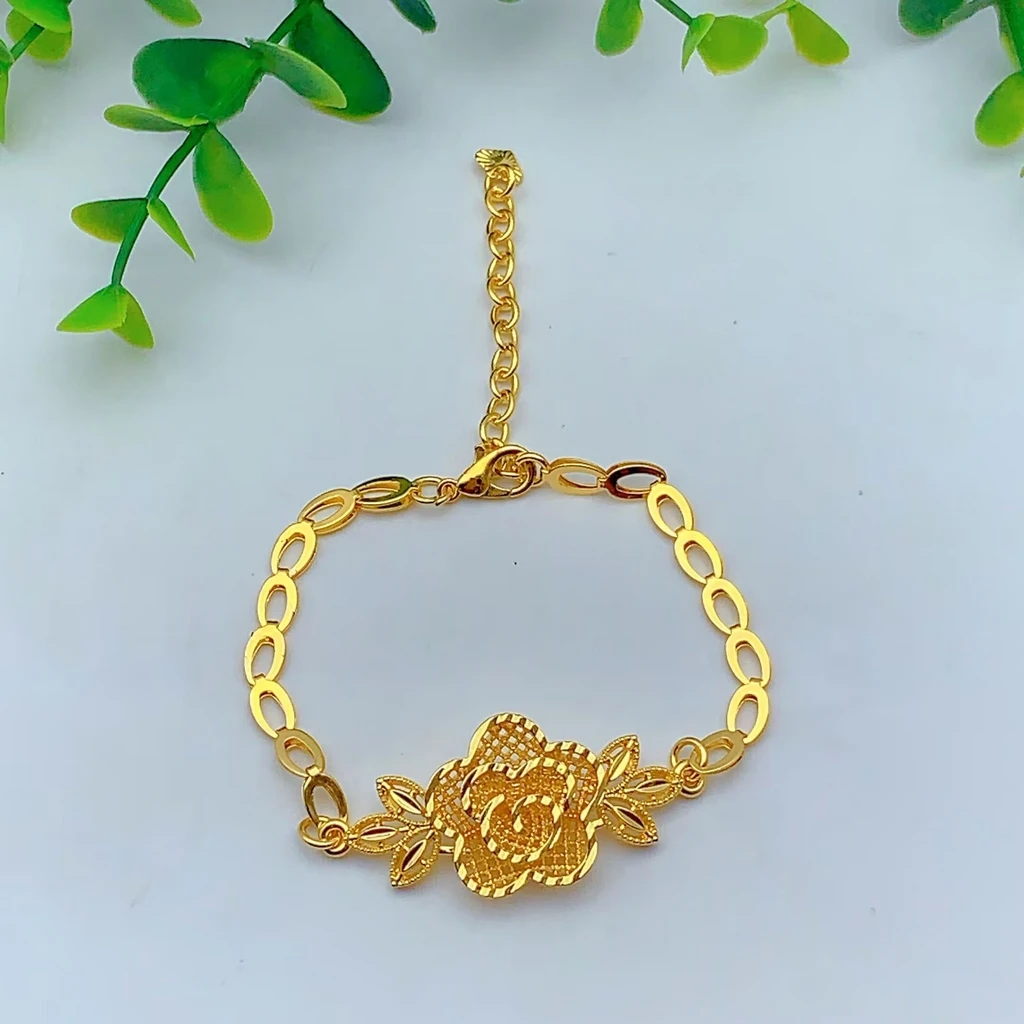 Nigerianisches 24K Goldfarbenes Brautschmuckset für Frauen, äthiopisches Dubai-Blumen-Halsketten-, Armband-, Ohrring- und Ringset, Partygeschenk – Detail 3