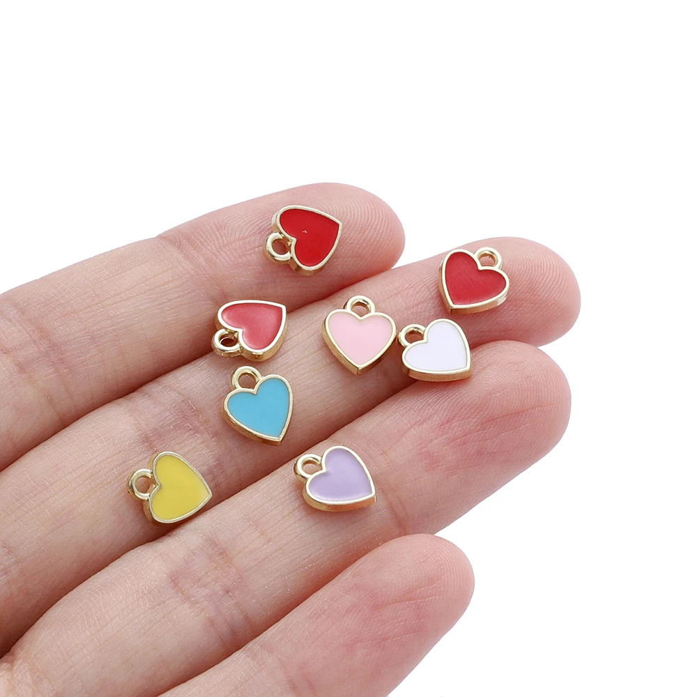 50Pcs/Lot Love Shape Alloy Drop Oil Pendant Enamel Heart Charm Pendants for DIY Necklace Bracelet Jewelry Making Accessories