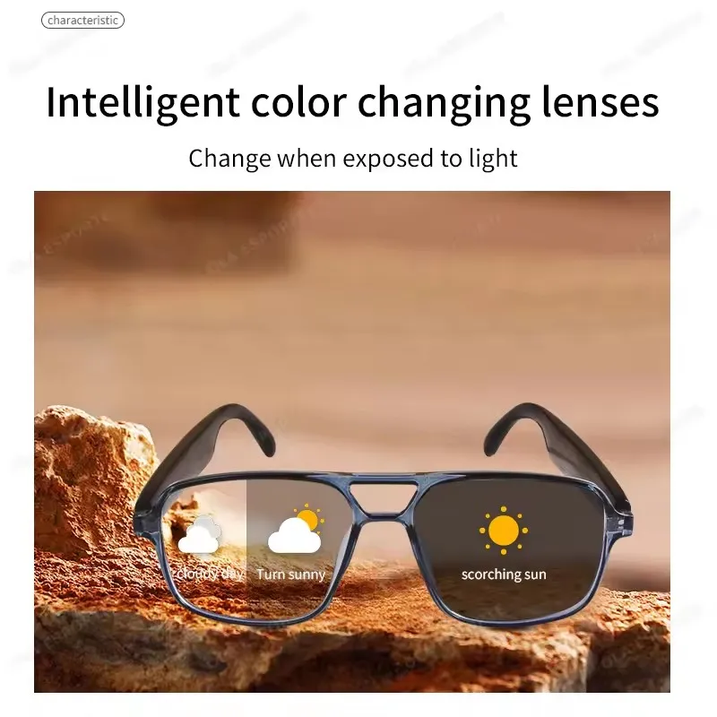 Smart Glasses Bluetooth Call Outdoor Sports Headphones AI Voice Navigation Photochromic Lens Waterproof Anti-UV Smart Sunglasses