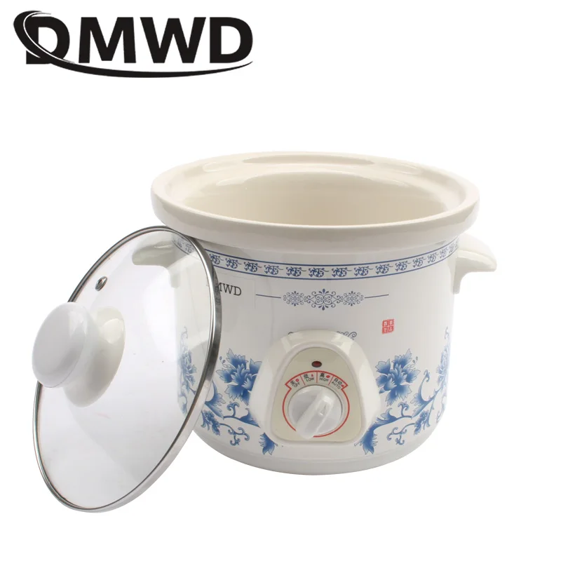 DMWD-Mini olla eléctrica de cocina lenta para el hogar, temporizador mecánico inteligente, olla de sopa de guisado, gachas, Linner de cerámica,