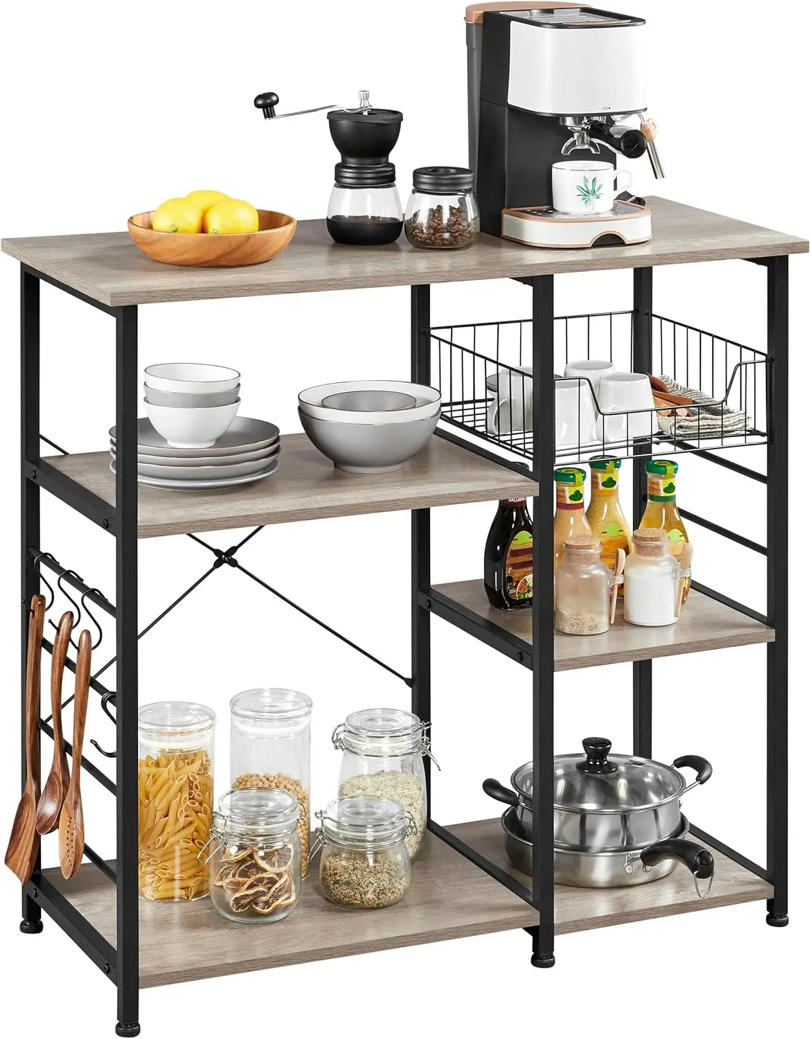 

Yaheetech Kitchen Bakers Rack with Wire Basket, Coffee Bar Table Station Microwave Oven Stand Kitchen Utility Storage Shelf