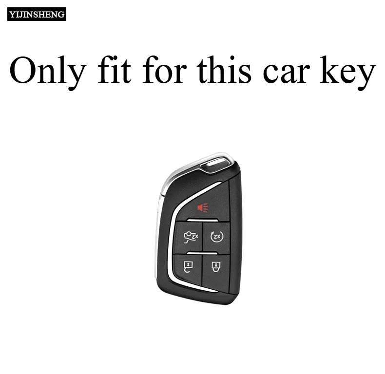 5 Buttons Zinc Alloy + Leather Car Key Case Cover Fob Holder Shell For Cadillac CT4 CT5 CT4-V C8 Corvette 2020 2021 Escalade