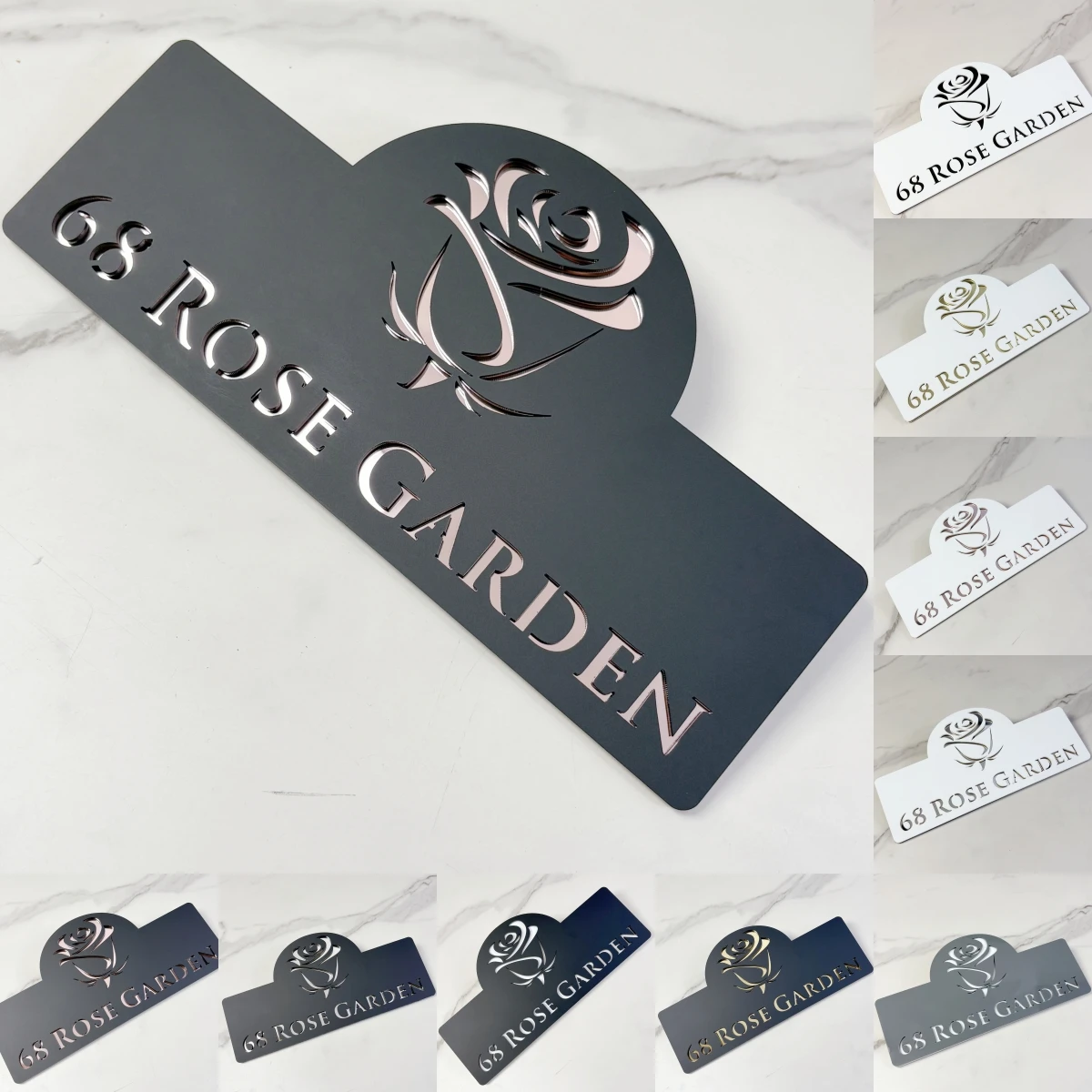 

Personalized Acrylic House Sign – Custom Address Plaque with Rose Design Laser Cut Door Number Sign Garden Wall, Gate or Porch