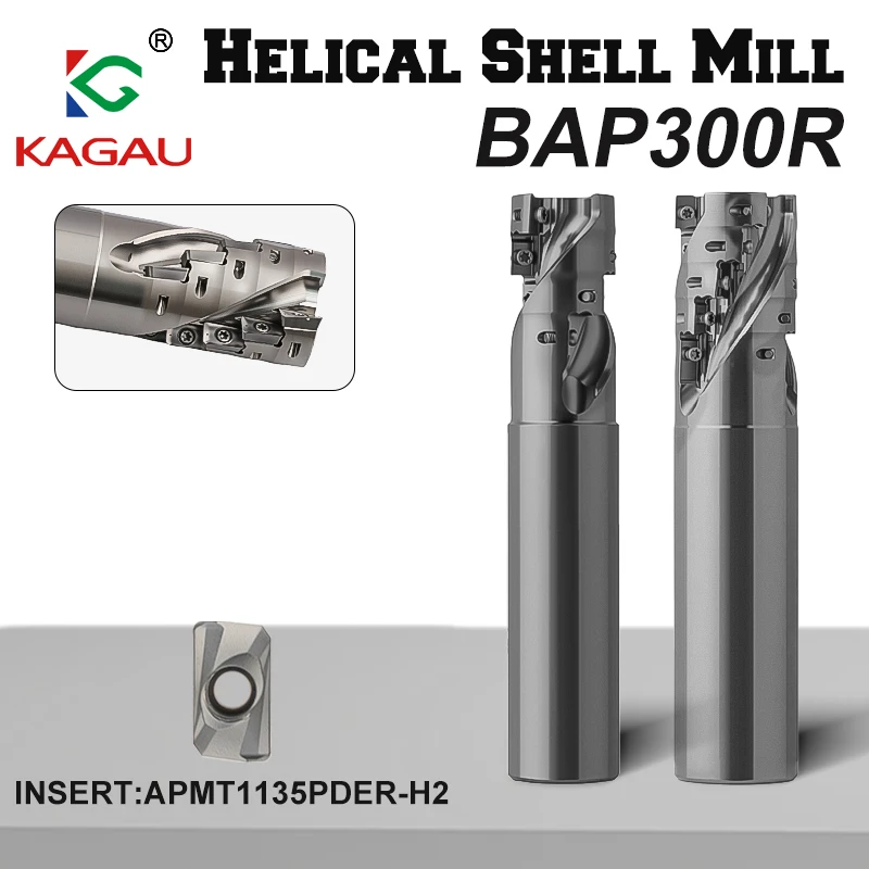 Helical Shell Mill BAP300R Side Roughing Cutting Spiral Groove For APMT1135 Carbide Insert Corn Milling Cutter Rod CNC TOOL