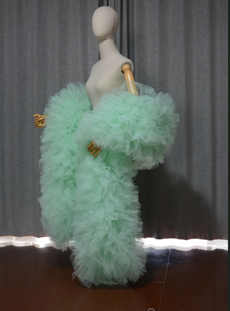 Fashion Stage Ball Party Club Fluffy Ruffle Edge Tulle Boas Shawl Cape Wraps Cappa Opera Cape Wedding Accessory Custom Color