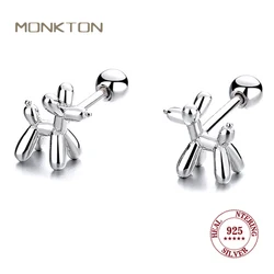 Monkton 925 Sterling Silver Balloon Dog Cartilage Stud Earrings Gold Plated Animal Pet Jewelry Gifts Women Hypoallergenic