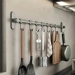 Kitchen Equipment Storage Rack Such As Pot Lid And Spatula Wall-Mounted Hook Rack Multi-Way Storage For Kitchen Items