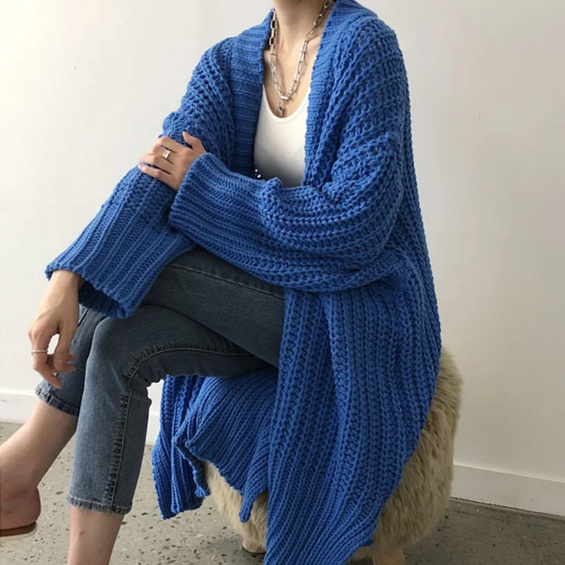 

Korean retro lazy style long thick sweater autumn winter casual oversized split irregular knitted coat women Cardigan sweaters