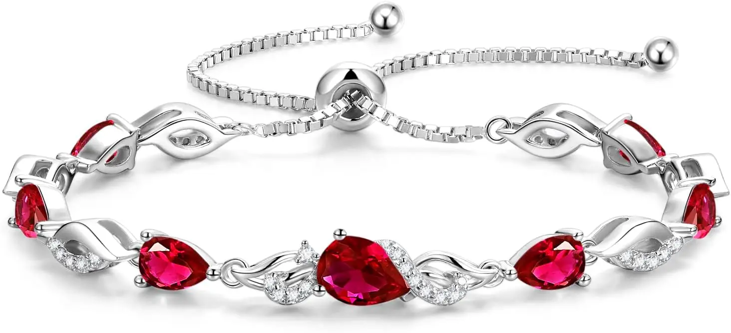 Birthstone Teardrop Tennis Bracelet for Women, Sterling Silver 9x7mm main Gemstone Bolo Adjustable Chain Bracelet Fine Jewelry Birthday Gifts for Women Mom Wife Her