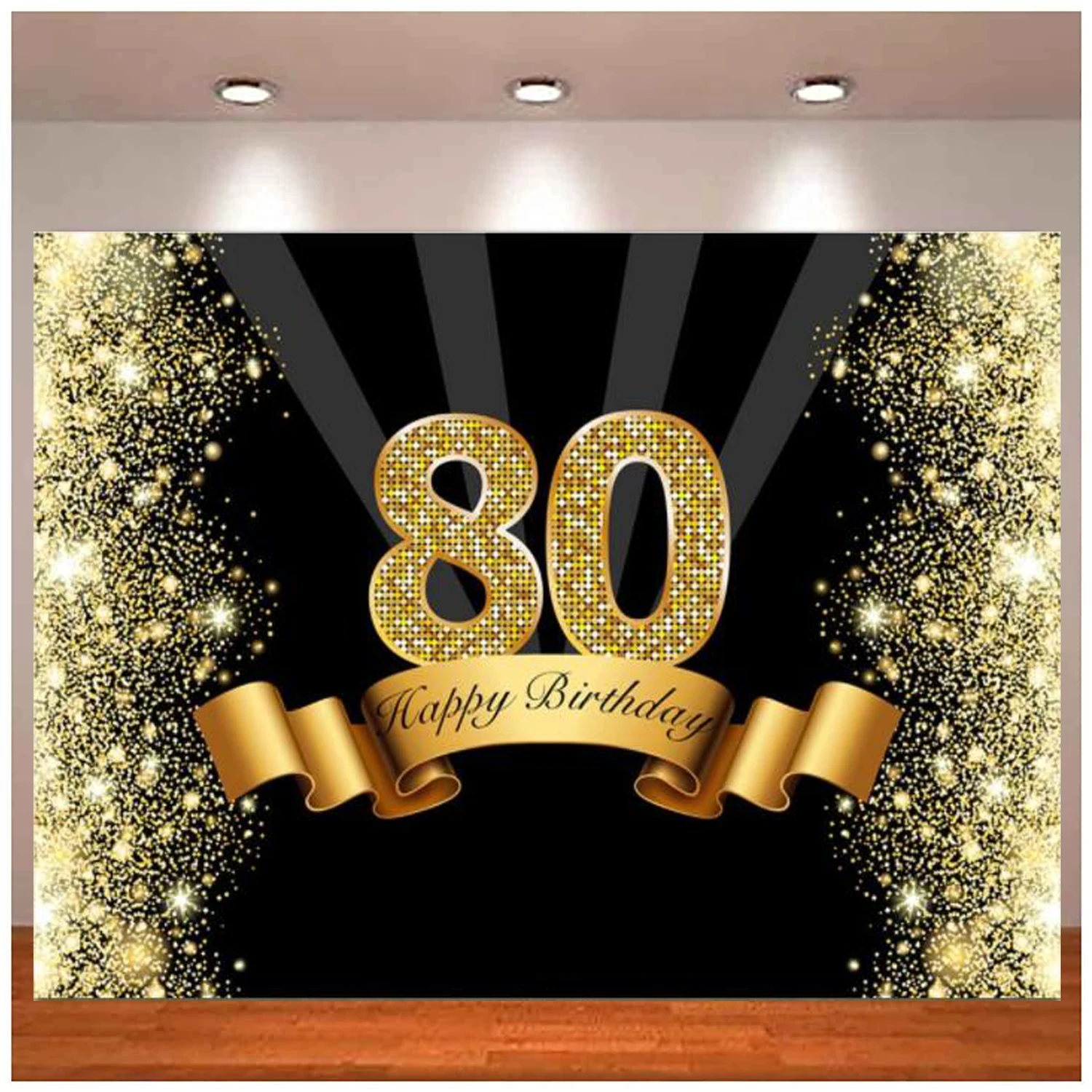 

Gold Background Glitter 80th Birthday Photography Backdrop For Party 80 Years Old Decor Eighty Birthday Party Banner