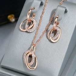 Wbmqda Double Hoop Zircon Earrings For Women 585 Rose Gold Color 2025 Trending EarDrop Jewelry SetsAccessories